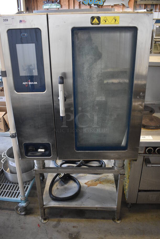 GORGEOUS! 2015 Alto Shaam Model CTP10-10E Stainless Steel Commercial Electric Powered Combitherm Convection Oven on Stainless Steel Equipment Stand. 208-240 Volts, 3 Phase. 35x37x71