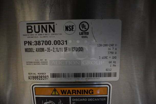 WOW! 2012 Bunn Model AXIOM-35-2 Stainless Steel Commercial Countertop 2 Burner Coffee Machine w/ Metal Brew Basket and 2 Coffee Pots. 120/208-240 Volts, 1 Phase. 8x18.5x23 - Image 6 of 6