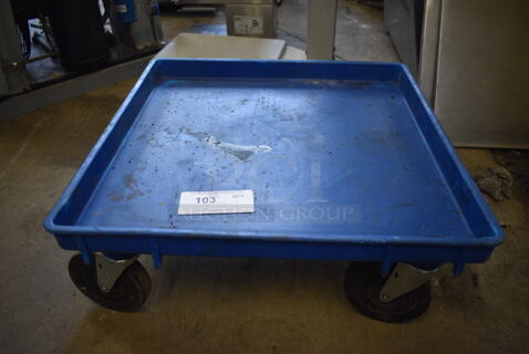 Blue Poly Dish Caddie Dolly on Commercial Casters. 21.5x21.5x9