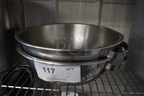 2 Stainless Steel Bowls w/ Handles. 12.5x11.5x4. 2 Times Your Bid!