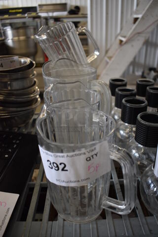 5 Various Clear Poly Pitchers. Includes 5.5x4x6.5. 5 Times Your Bid!