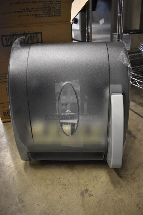 IN ORIGINAL BOX! Georgia Pacific Gray Poly Wall Mount Paper Towel Dispenser. 13x9x15 - Image 1 of 5