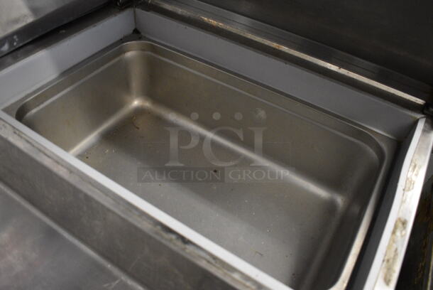 GREAT! Stainless Steel Commercial Pizza Prep Table w/ 2 Lids and 2 Doors on Commercial Casters. Missing 2 Casters. 67x32x45. Tested and Working! - Image 4 of 11