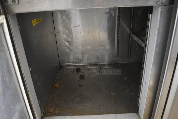 GREAT! Stainless Steel Commercial Pizza Prep Table w/ 2 Lids and 2 Doors on Commercial Casters. Missing 2 Casters. 67x32x45. Tested and Working! - Image 7 of 11