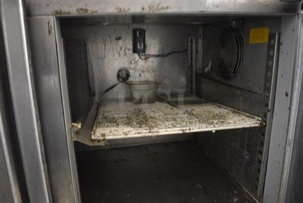 GREAT! Stainless Steel Commercial Pizza Prep Table w/ 2 Lids and 2 Doors on Commercial Casters. Missing 2 Casters. 67x32x45. Tested and Working! - Image 8 of 11