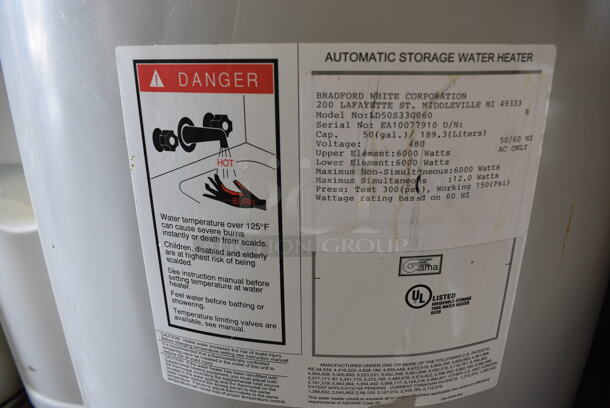 Bradford Model LD50S33G060 White Metal Commercial Automatic Storage Water Heater. 23x23x47 - Image 6 of 6