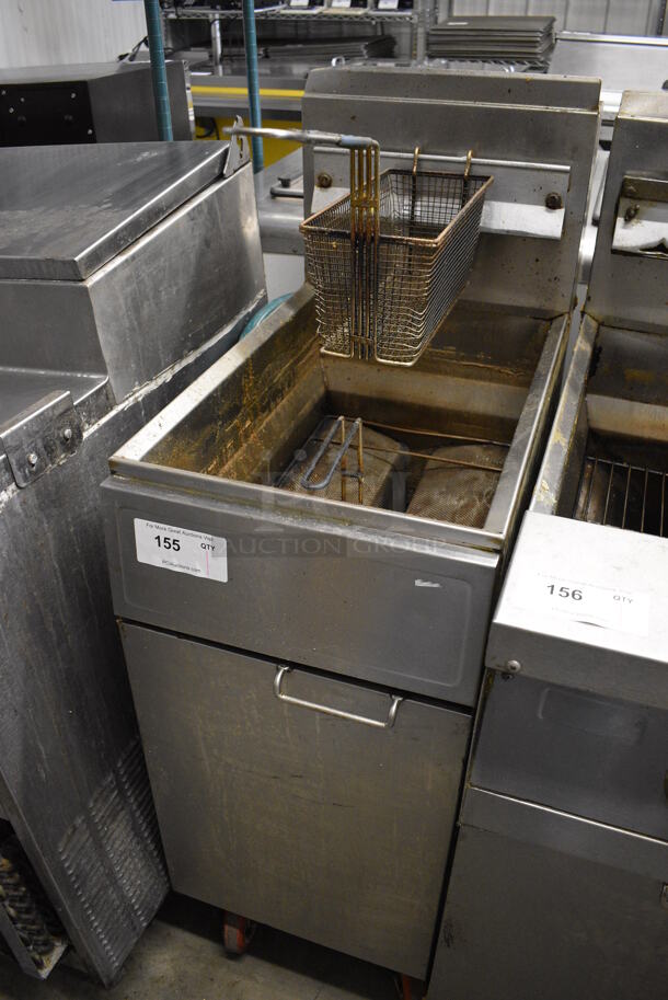 NICE! Frymaster Model GF40SD Stainless Steel Commercial Natural Gas Powered Deep Fat Fryer w/ Metal Fry Basket on Commercial Casters. 122,000 BTU. 15.5x29x47 - Image 3 of 7