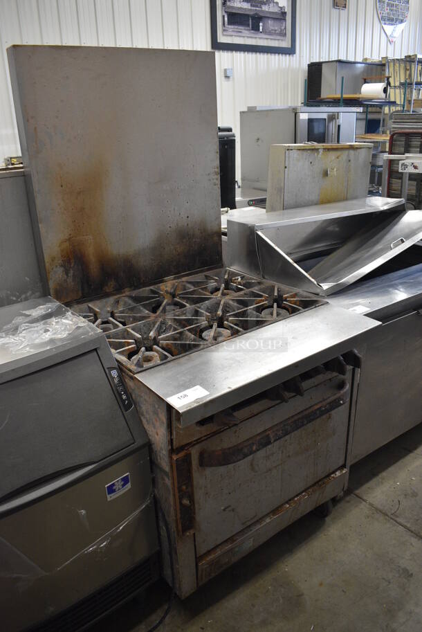GREAT! Southbend Stainless Steel Commercial Gas Powered 6 Burner Range w/ Oven and Backsplash on Commercial Casters. 32x38x72 - Image 8 of 9
