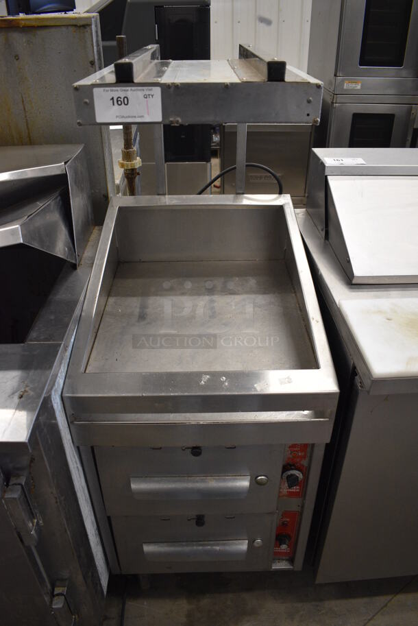 NICE! Stainless Steel Commercial 2 Drawer Food Warmer w/ Dumping Station on Commercial Casters. 20.5x31x54. Tested and Working!