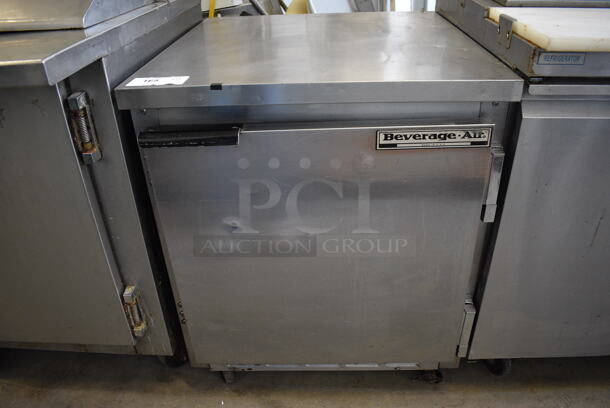 NICE! Beverage Air Stainless Steel Commercial Single Door Undercounter Cooler on Commercial Casters. 115 Volts, 1 Phase. 27x30x32.5. Tested and Powers On But Does Not Get Cold