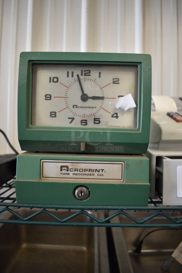 Acroprint Green Metal Countertop Time Clock. 8x6.5x9.5