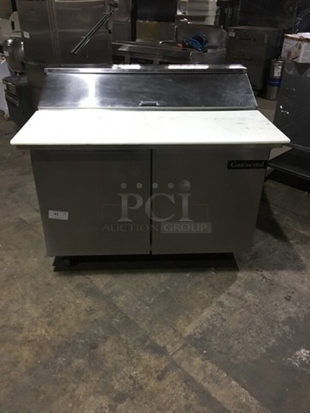 Continental Commercial Refrigerated Sandwich Prep Table! With 2 Door Underneath Storage Space! All Stainless Steel! Model SW4812C Serial 1530287! 115V 1Phase! On Commercial Casters!