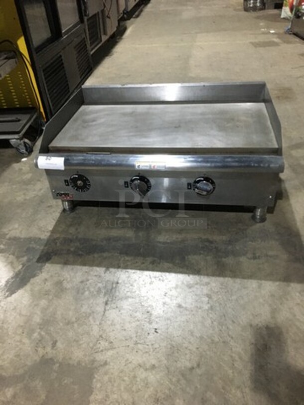 WOW! APW Wyott Commercial Countertop Electric Powered Flat Griddle! With Back & Side Splashes! All Stainless Steel! Model EG36I Serial 120871307015! 208/240V 1/3 Phase! On Legs!