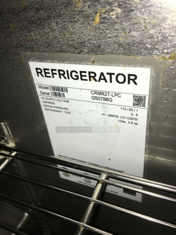 Hoshizaki Commercial Single Door Lowboy/Worktop Cooler! All Stainless Steel! Model CRMR27LPC Serial G50788G! 115V 1Phase! - Image 7 of 8