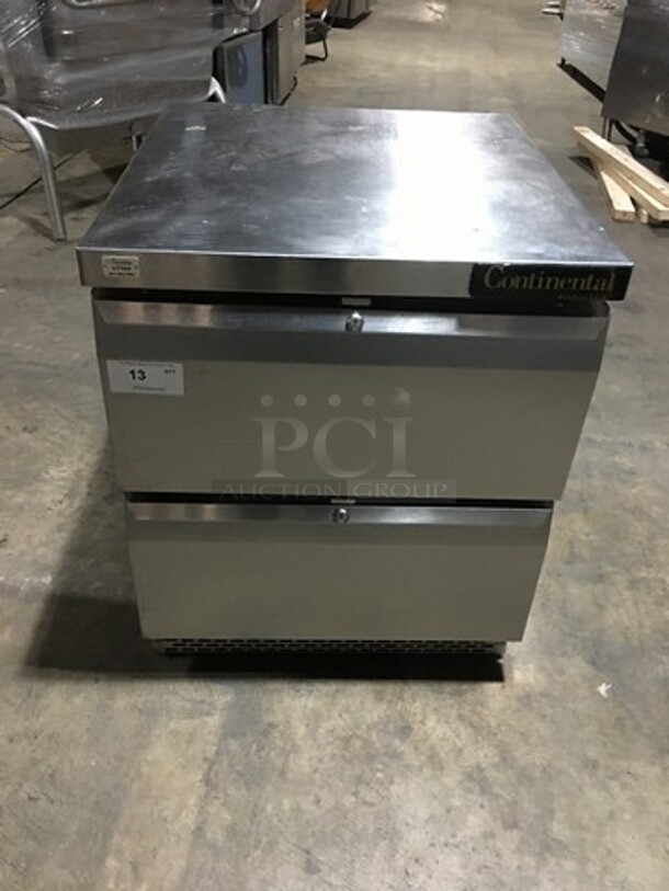 Continental Commercial Refrigerated Lowboy Cooler! With 2 Drawers Underneath! All Stainless Steel! Model SW27 Serial 15079268! 115V 1 Phase!