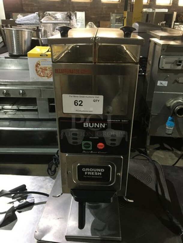 Bunn Commercial Countertop Coffee Bean Grinder! All Stainless Steel! Model G92TDBC Serial G900088181! 120V 1Phase!