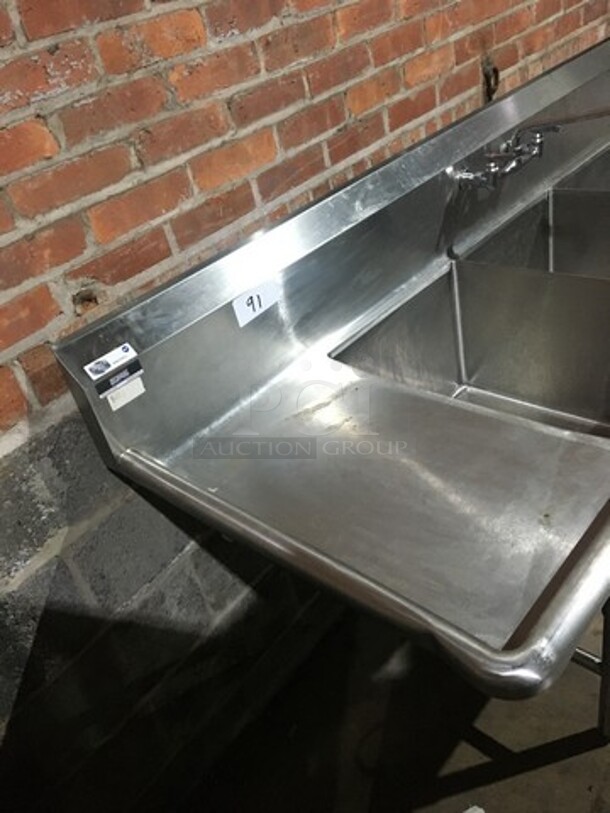 NICE! Sauber Select Commercial 3 Compartment Sink! With Left & Right Side Drainboards! All Stainless Steel! Model PA0010! On Legs! - Image 2 of 10