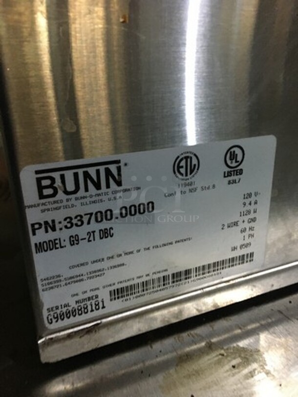 Bunn Commercial Countertop Coffee Bean Grinder! All Stainless Steel! Model G92TDBC Serial G900088181! 120V 1Phase! - Image 5 of 9