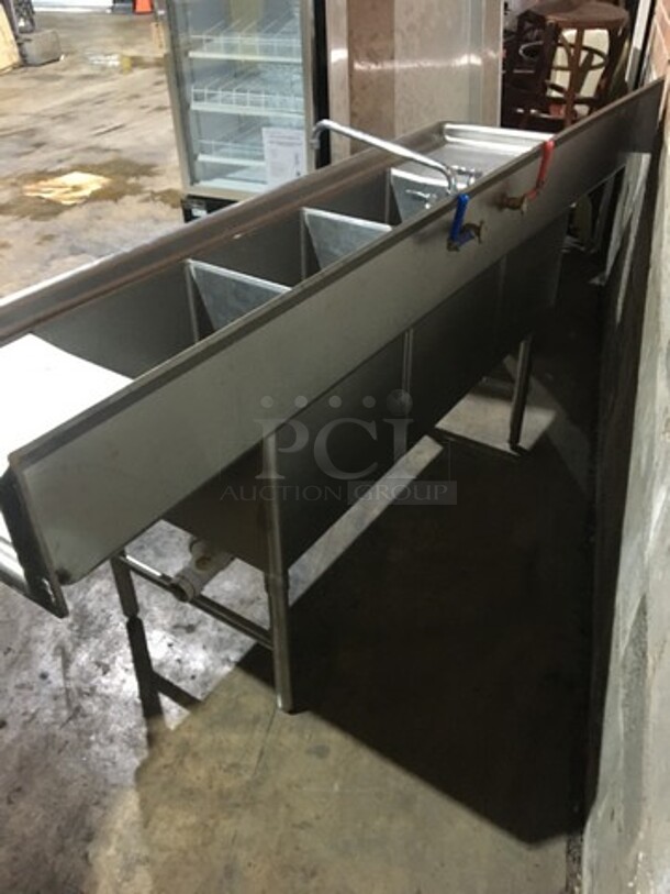 NICE! Sauber Select Commercial 3 Compartment Sink! With Left & Right Side Drainboards! All Stainless Steel! Model PA0010! On Legs! - Image 4 of 10