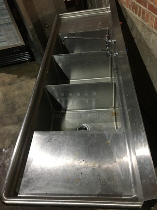 NICE! Sauber Select Commercial 3 Compartment Sink! With Left & Right Side Drainboards! All Stainless Steel! Model PA0010! On Legs! - Image 5 of 10