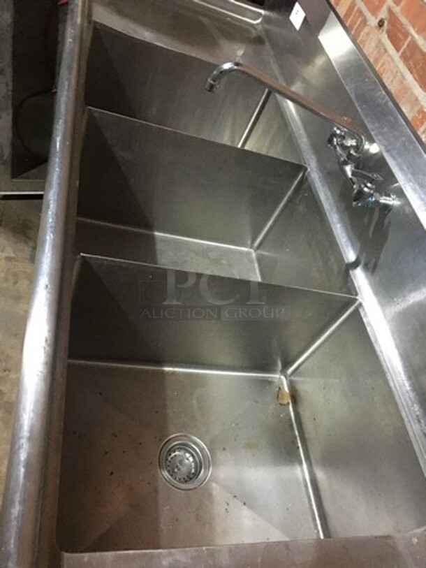 NICE! Sauber Select Commercial 3 Compartment Sink! With Left & Right Side Drainboards! All Stainless Steel! Model PA0010! On Legs! - Image 6 of 10