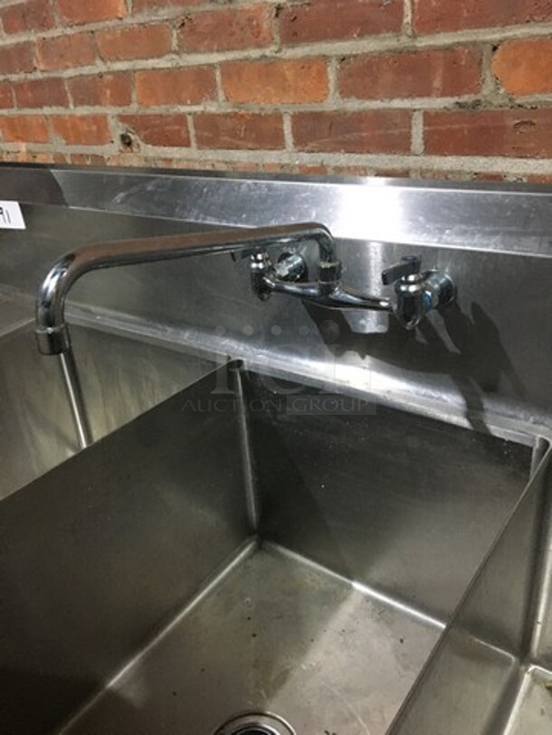 NICE! Sauber Select Commercial 3 Compartment Sink! With Left & Right Side Drainboards! All Stainless Steel! Model PA0010! On Legs! - Image 8 of 10