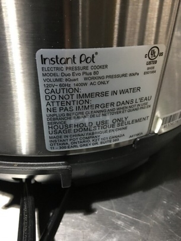 Instant Pot Countertop Electric Pressure Cooker! All Stainless Steel! Model DUOEVOPLUS80! 120V!
 - Image 7 of 8