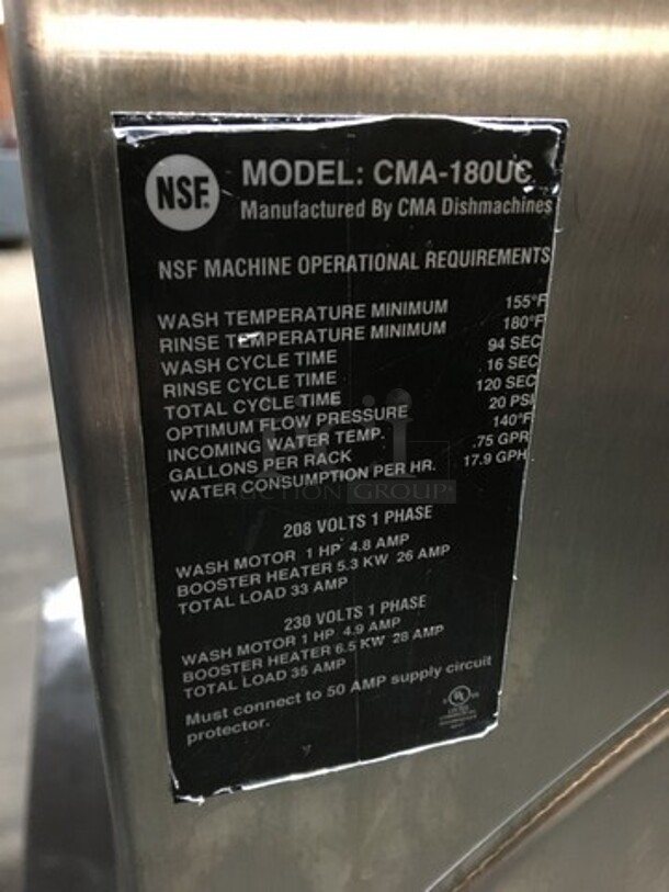CMA Commercial Under The Counter Heavy Duty High Temp Dishwasher! All Stainless Steel! Model CMA180UC! 208/230V 1Phase! - Image 10 of 12