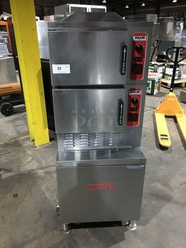 Vulcan Commercial Natural Gas Powered Dual Cabinet Steamer! All Stainless Steel! Model VSX24G Serial 271173356! On Legs!
