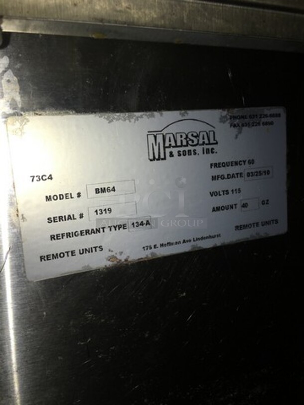 Marsal Commercial Refrigerated Pizza Prep Table! With Single Door Storage Space! With 2 Drawers Underneath! All Stainless Steel! Model BM64 Serial 1319! 115V! On Commercial Casters! - Image 8 of 11