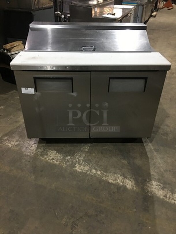 True Commercial Refrigerated Sandwich Prep Table! With 2 Door Underneath Storage Space! All Stainless Steel! Model TSSU4812 Serial 13941123! 115V 1Phase! On Commercial Casters!