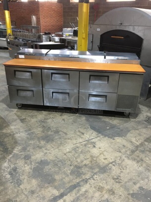 SWEET! True Stainless Steel Refrigerated Pizza Prep Table! With 6 Drawers Underneath! With  Cutting Board! On Commercial Casters!