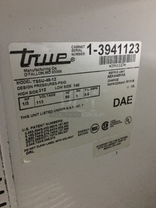 True Commercial Refrigerated Sandwich Prep Table! With 2 Door Underneath Storage Space! All Stainless Steel! Model TSSU4812 Serial 13941123! 115V 1Phase! On Commercial Casters! - Image 8 of 11