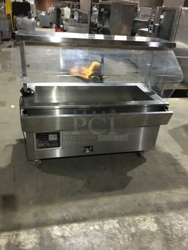 Vollrath Commercial Refrigerated Cold Pan! With Sneeze Guard! All Stainless Steel! With Lowering Prep/Serve Line! Model M3616500001EFA Serial B33600510731002! 120V 1Phase! On Commercial Casters!