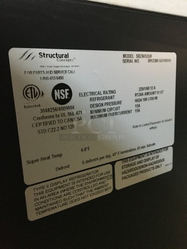 Structural Concepts Commercial Refrigerated Open Grab-N-Go/Display Case Combo! With 2 Sliding Rear Doors! On Commercial Casters! Model SBZ6652DR Serial 0912380GU318110! 220V 1Phase! - Image 8 of 10