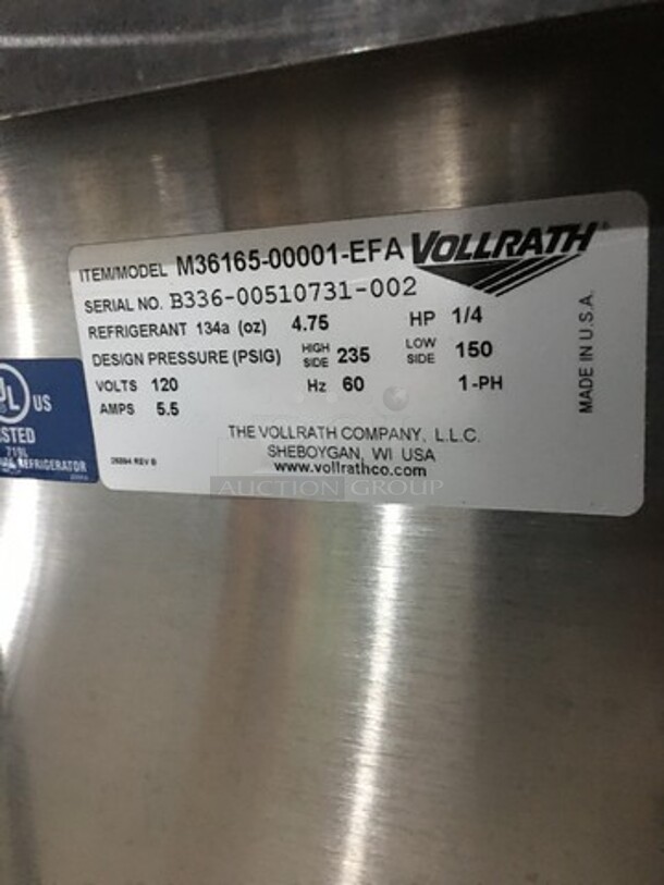 Vollrath Commercial Refrigerated Cold Pan! With Sneeze Guard! All Stainless Steel! With Lowering Prep/Serve Line! Model M3616500001EFA Serial B33600510731002! 120V 1Phase! On Commercial Casters! - Image 10 of 12