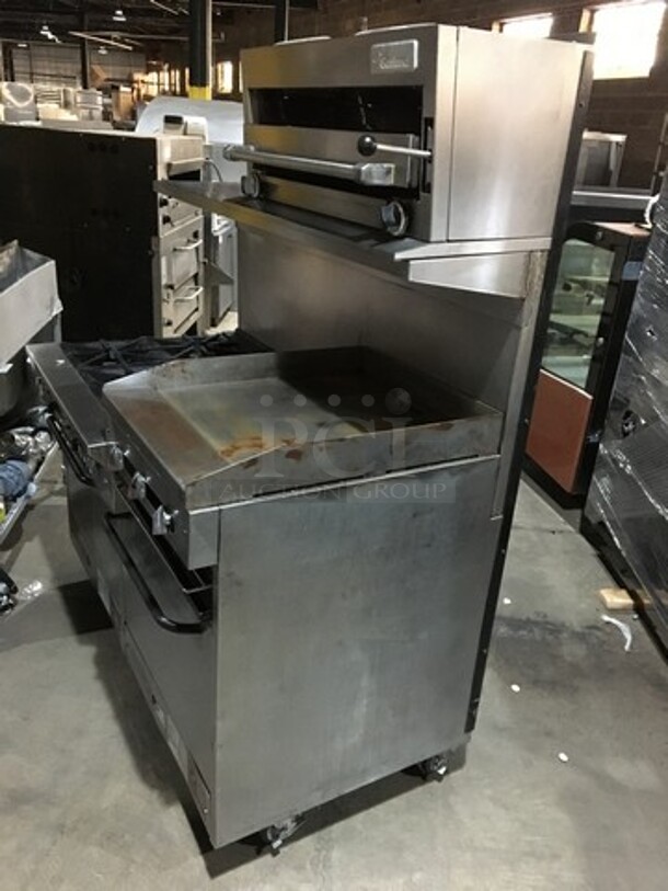Southbend Commercial Natural Gas Powered 6 Burner Stove! With Right Side Flat Griddle/Cheese Melter Combo! With Backsplash & Overhead Garland Salamander! With 2 Full Size Ovens Underneath! All Stainless Steel! On Commercial Casters! - Image 2 of 11