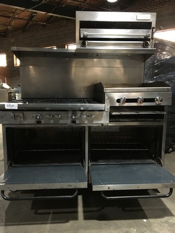 Southbend Commercial Natural Gas Powered 6 Burner Stove! With Right Side Flat Griddle/Cheese Melter Combo! With Backsplash & Overhead Garland Salamander! With 2 Full Size Ovens Underneath! All Stainless Steel! On Commercial Casters! - Image 5 of 11