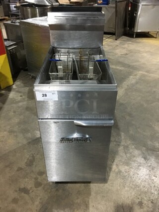 WOW! Imperial Commercial Natural Gas Powered Deep Fat Fryer! With Backsplash! With 2 Metal Frying Baskets! All Stainless Steel! On Legs!