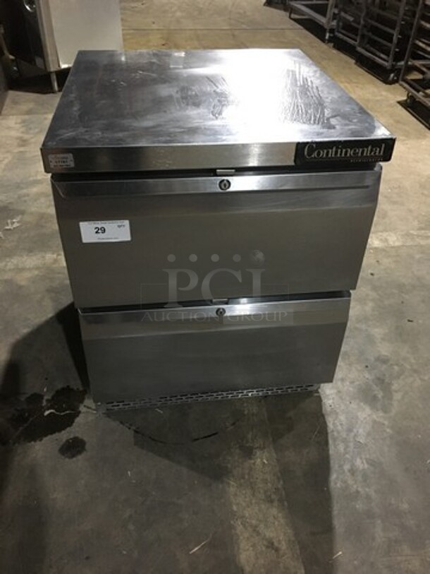 Continental Commercial Refrigerated Lowboy Cooler! With 2 Drawers Underneath! All Stainless Steel! Model SW27 Serial 15079269! 115V 1 Phase! No Compressor/Remote Compressor!