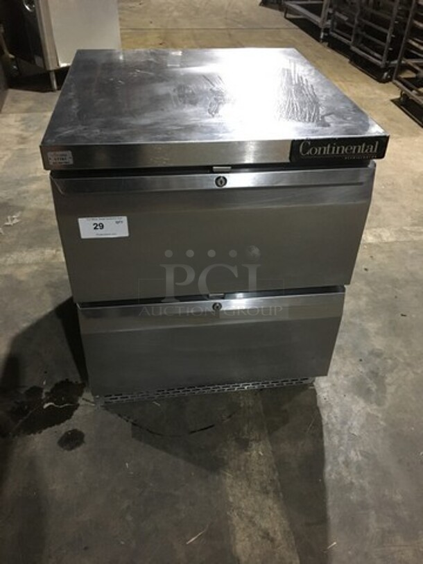 Continental Commercial Refrigerated Lowboy Cooler! With 2 Drawers Underneath! All Stainless Steel! Model SW27 Serial 15079269! 115V 1 Phase! No Compressor/Remote Compressor! - Image 1 of 8