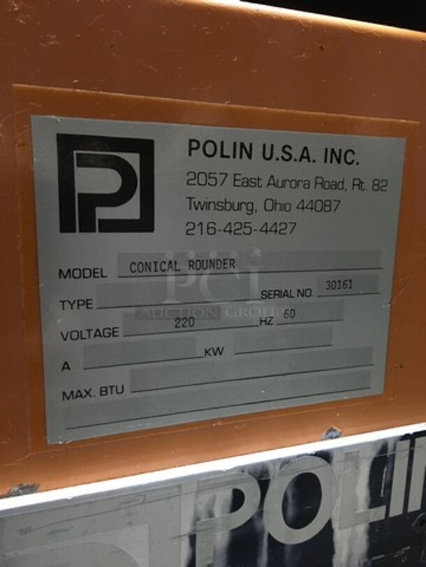 Nice! Polin Commercial Floor Style Conical Dough Rounder Machine! Model Conical Rounder Serial 30161! 220V!  - Image 8 of 10