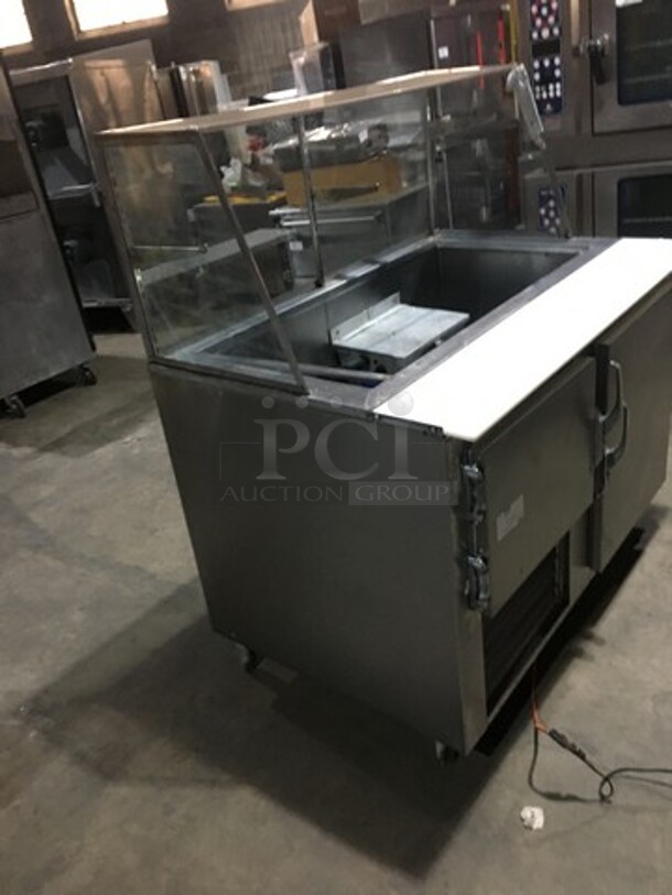 GZG Commercial Refrigerated Sandwich Prep Table! With Sneeze Guard! With Commercial Cutting Board! With 2 Door Underneath Storage Space! All Stainless Steel! Model SC48BM! 115V! On Legs! - Image 2 of 12