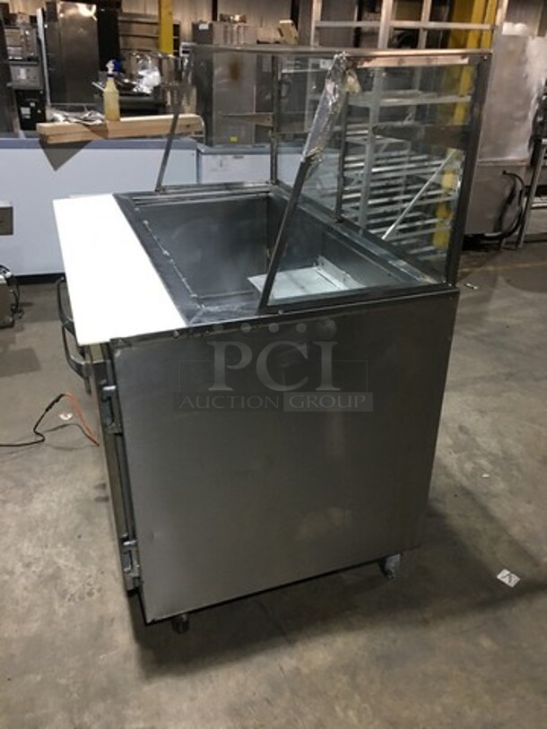 GZG Commercial Refrigerated Sandwich Prep Table! With Sneeze Guard! With Commercial Cutting Board! With 2 Door Underneath Storage Space! All Stainless Steel! Model SC48BM! 115V! On Legs! - Image 3 of 12