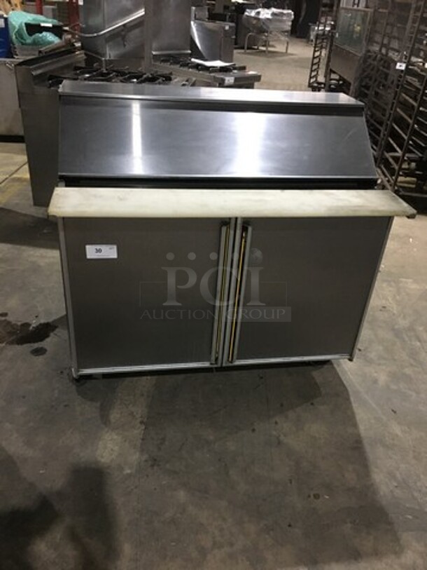 Silver King Commercial Refrigerated Sandwich Prep Table! With Commercial Cutting Board! With 2 Door Underneath Storage Space! All Stainless Steel! Model SKP4812 Serial GKDP091239A! 115V! On Casters!