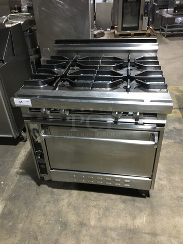 Nice! Jade Range Heavy Duty Commercial Natural Gas Powered WIDE BODY 4 Burner Range! With Full Size Oven Underneath! All S.S.! On Commercial Casters!