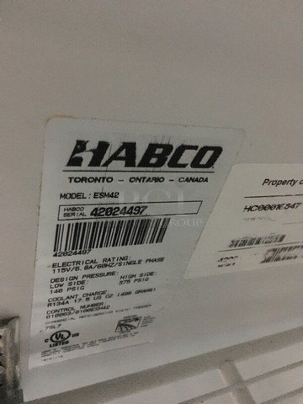 Habco Commercial 2 Door Reach In Refrigerator Merchandiser! With Poly Coated Racks! Model ESM42 Serial 42024497! 115V 1Phase!
 - Image 8 of 9
