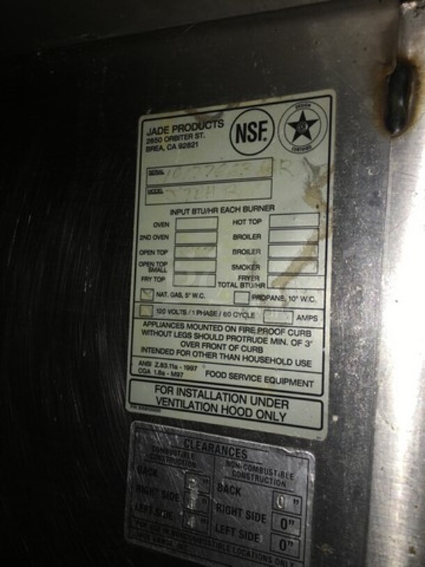 Sweet! Jade Range Heavy Duty Commercial Natural Gas Powered 2 Burner Stove! All Stainless Steel! On Commercial Casters! - Image 9 of 11