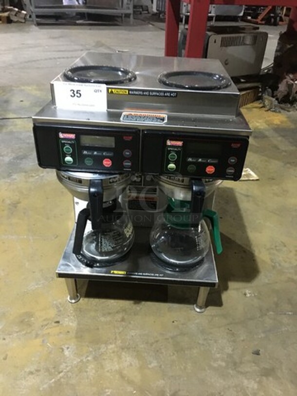 Bunn Commercial Countertop Dual Coffee Brewing Machine! Axiom Series! With 4 Coffee Pot Warming Stations! All Stainless Steel! Model AXIOM2/2TWIN Serial AXTN026390! 120/208/240V! 1Phase! On Legs!