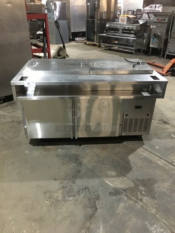 Wasserstrom Commercial Refrigerated Sandwich Prep Table! With 2 Door Underneath Storage Space! All Stainless Steel! Serial 2875! 120V! On Commercial Casters!